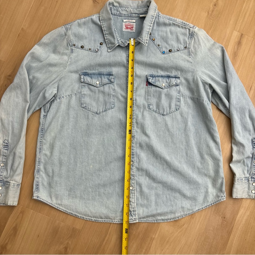 Levis Western Pearl Snap Denim Shirt Women's XXL Bejeweled Light Wash - Picture 8 of 10